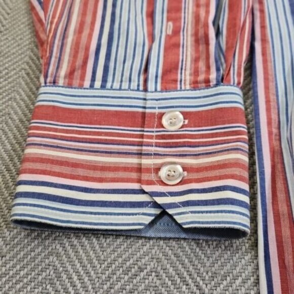 Lacoste🐊Long Sleeve Shirt Size XXL (54" Chest) Vertical Stripes 100% Cotton Y2K - Picture 6 of 13